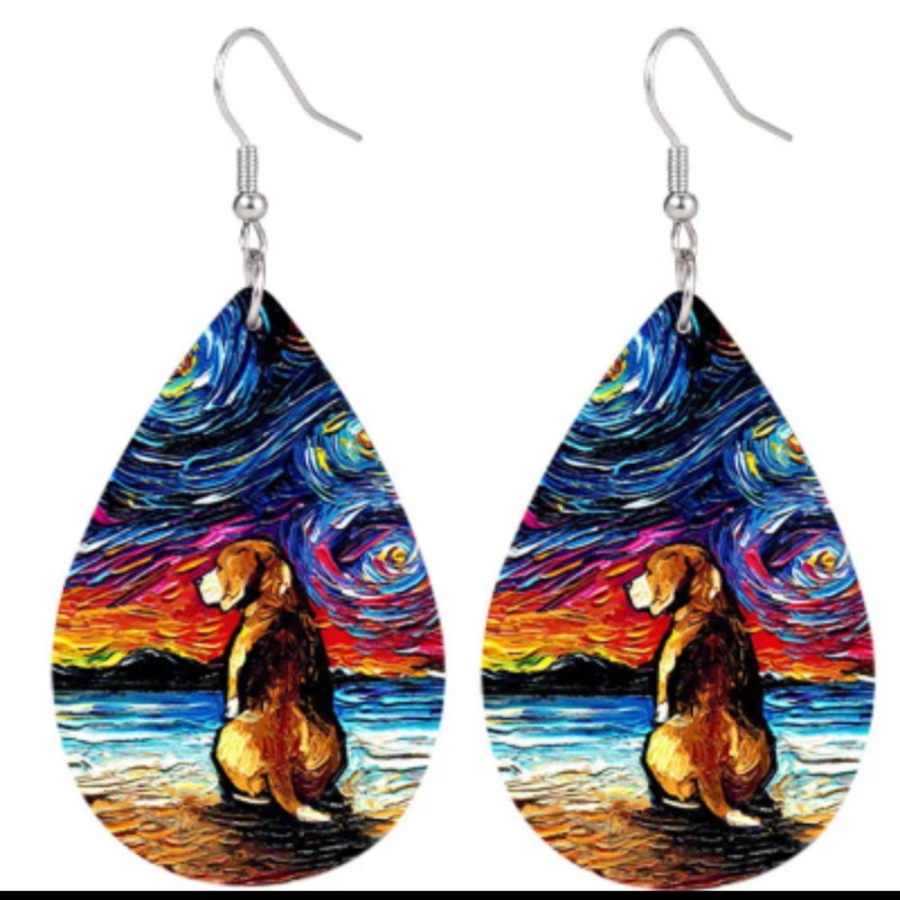 dog and sunset earrings - Picture 1 of 3